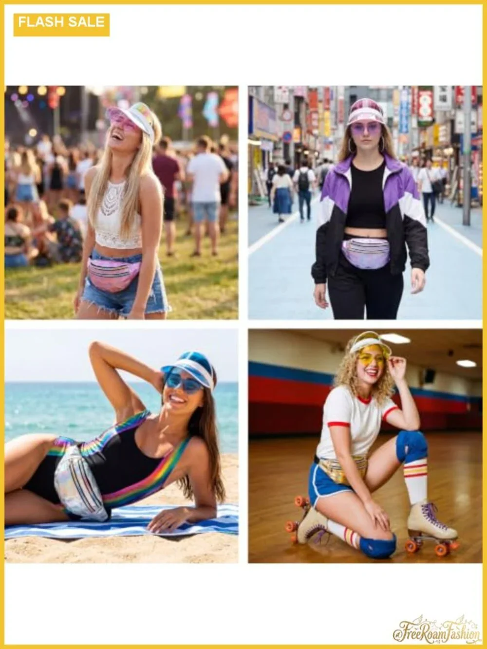 Holographic Fanny Pack Set Heart Sunglasses Sun Visor Hats Rave Party